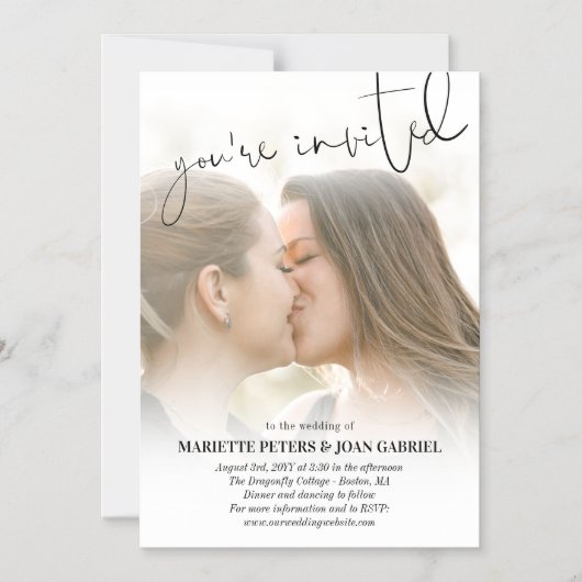 Handschrift Sie sind eingeladen Foto Hochzeit Magneteinladung (Vorderseite)