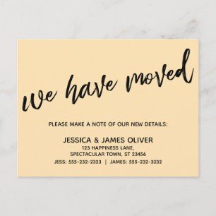 Handschrift Simple We've Moved Typografie Pfirsich Postkarte