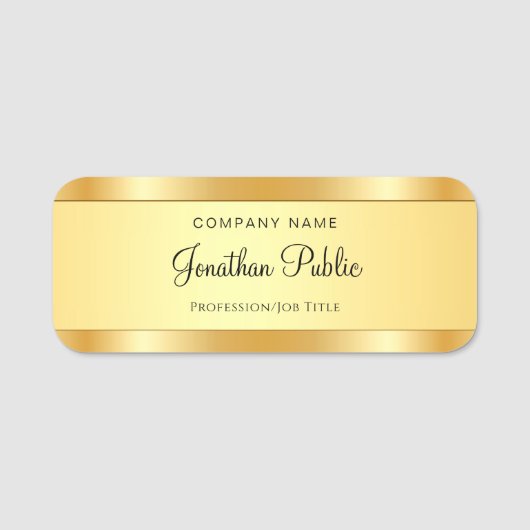 Handschrift Skript Moderne Vorlage Gold Elegant Namensschild (Vorderseite)