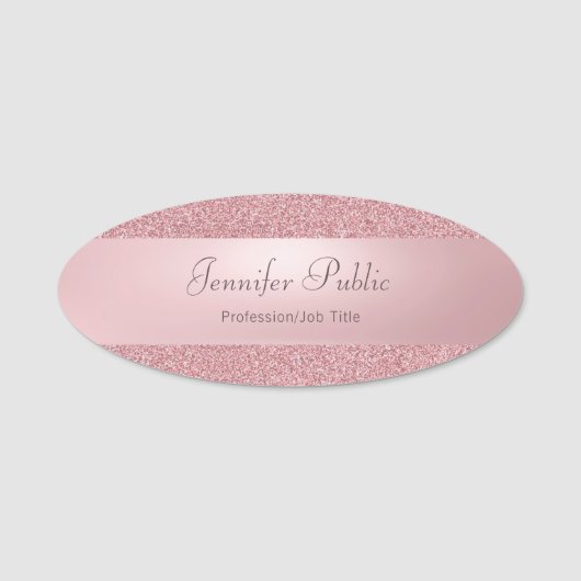 Handschrift Skript Rose Gold Glitzer Template Chic Namensschild (Vorderseite)