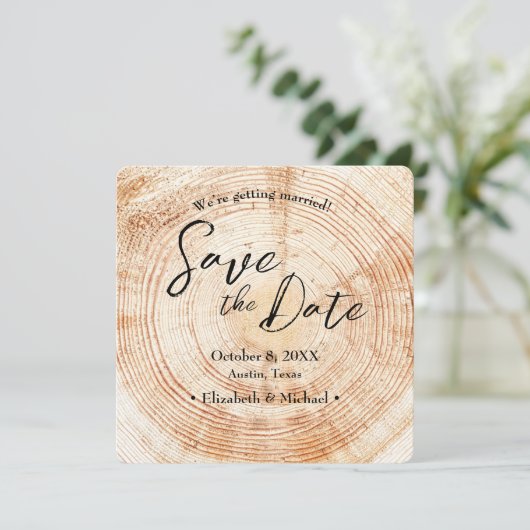 Handschrift Skript rustic Wood Print Wedding Inv Einladung (Stehend Vorderseite)