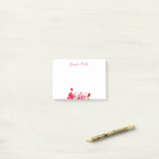 Handschrift Text Aquarell Rosa Rote Rosen Blumenmu Post-it Klebezettel (Auf Schreibtisch)