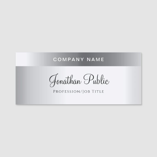 Handschrift Text Elegante Silver Template Moderne Namensschild (Vorderseite)