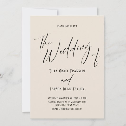 Handschrift Typografie einfach die Hochzeit von Cr Einladung (Vorderseite)