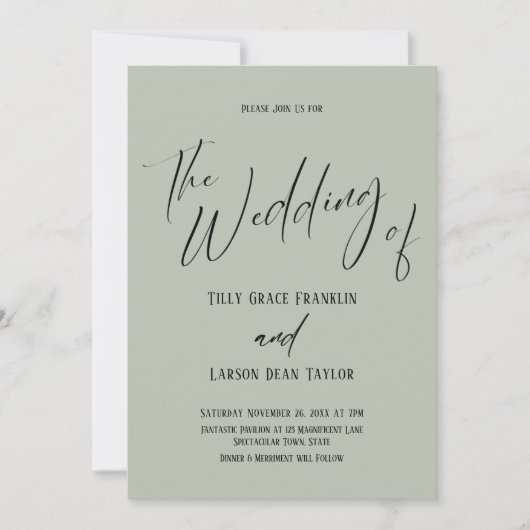 Handschrift Typografie einfach die Hochzeit von Sa Einladung (Vorderseite)