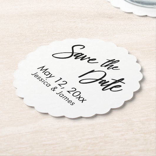 Handschrift Typografie Save the Date Schwarz/Weiß Untersetzer (angewinkelt)