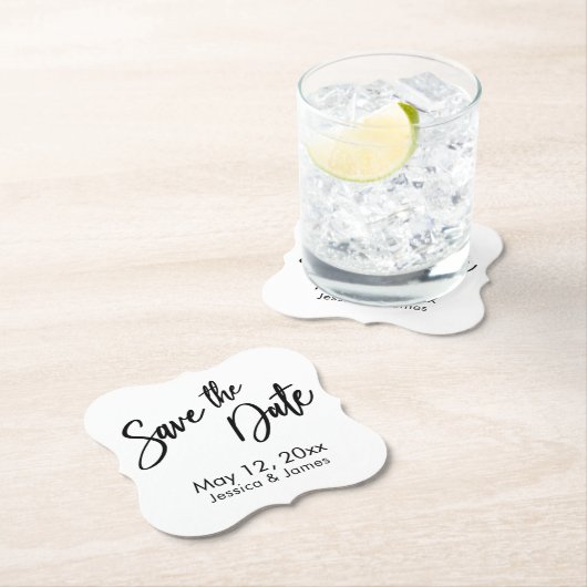 Handschrift Typografie Schwarz/Weiß Save the Date Untersetzer (Vor Ort)