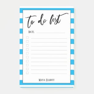 Handschrift, um Sky Blue Stripes aufzulisten, Link Post-it Klebezettel