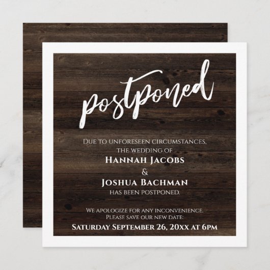 Handschrift verzögert Hochzeit rustikale Holzkarte Einladung (Vorne/Hinten)