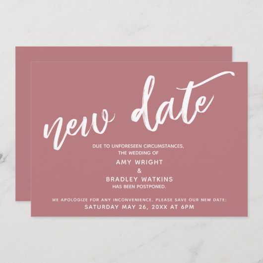 Handschrift verzögert Hochzeitstag Neudatum Dusty Einladung (Vorne/Hinten)