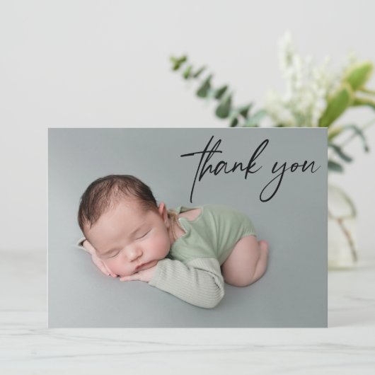 Handschrift Vielen Dank Script Custom Baby Foto Ankündigung (Stehend Vorderseite)