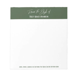 Handschrift vom Schreibtisch des dunkelgrünen Bloc Notizblock