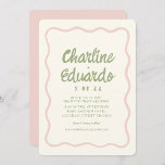 Handschrift Wavy Green Pastel Color Wedding Einladung<br><div class="desc">Handwriting Pastel Retro Simple Green Wavy Einladung zur Hochzeit</div>