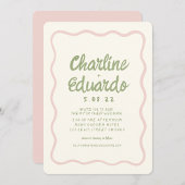 Handschrift Wavy Green Pastel Color Wedding Einladung