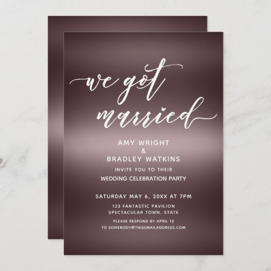 Handschrift Wir Got Verheiratet über Rose Gold Einladung (Vorne/Hinten)