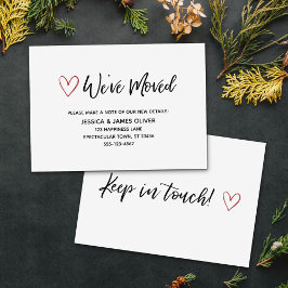 Handschriftenkarte "Wir haben uns bewegt" mit rote Visitenkarte