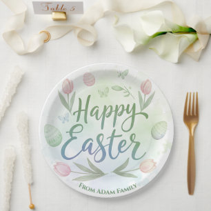 Handschriftliche Frohe Ostern Wasserfarbe Pappteller