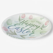 Handschriftliche Frohe Ostern Wasserfarbe Pappteller (Schrägansicht)