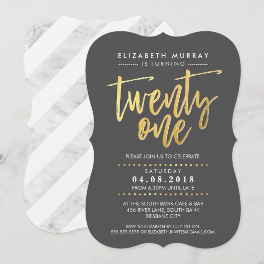 HANDSCHRIFTLICHE SCHRIFTART trendy goldfolie grau Einladung (Vorne/Hinten)