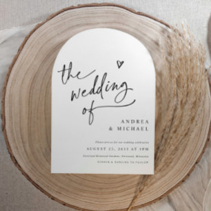 Handschriftlicher Bogen Herz Hochzeit Modern QR Co Einladung