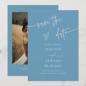 Handschriftliches Skript Denim Blau Save The Date (Vorne/Hinten)