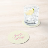 Handschriftname Klassisch Schlicht Beige Rosa Runder Pappuntersetzer (Vor Ort)