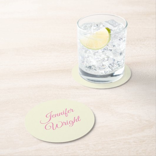 Handschriftname Klassisch Schlicht Beige Rosa Runder Pappuntersetzer (Vor Ort)