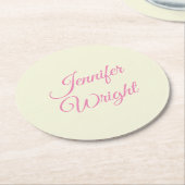 Handschriftname Klassisch Schlicht Beige Rosa Runder Pappuntersetzer (Angewinkelt)