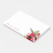 Handschriftname Text Aquarell-Rose Blumenschmuck Post-it Klebezettel (angewinkelt)