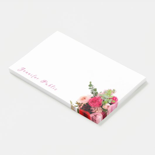 Handschriftname Text Aquarell-Rose Blumenschmuck Post-it Klebezettel (angewinkelt)