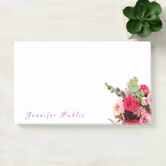 Handschriftname Text Aquarell-Rose Blumenschmuck Post-it Klebezettel (Büro)