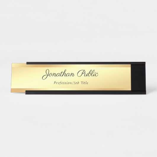 Handschrifts-Text-elegantes Goldmoderne Schablone Schreibtischnamensplakette (Vorderseite )