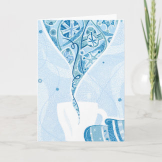 Handschuh, der Tasse Winter-im blauen Feiertagskarte