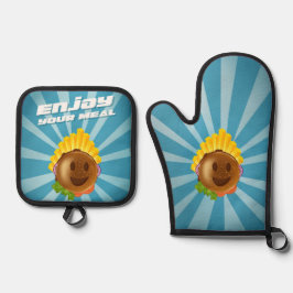 Handschuh und Manique Burger enjoy your meal Ofenhandschuh & Topflappen-Set