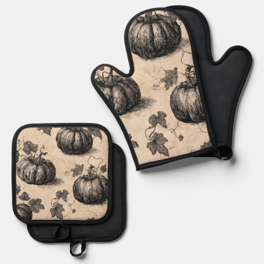 Handschuh und Set aus Kürbisofen (Vorderseite/Rückseite)