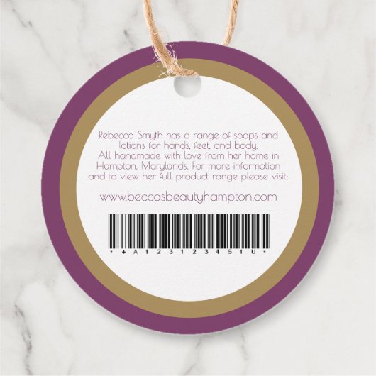 Handseifenzutaten lila Goldmarke Geschenkanhänger (Rückseite)