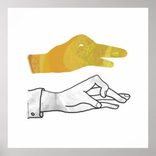 Handsilhouette Ente Gelb Poster