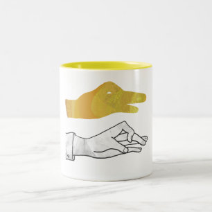 Handsilhouette Ente Gelb Zweifarbige Tasse