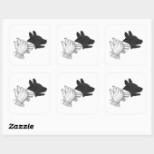 Handsilhouette Hund Quadratischer Aufkleber (Blatt)