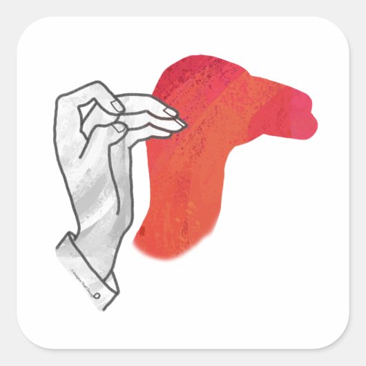Handsilhouette Kamel Rot Quadratischer Aufkleber (Vorderseite)