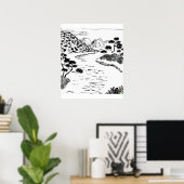 Handskizze des fließenden Flusses in Ukiyo-E art Poster (Heimbüro)