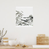 Handskizze Große Welle von Kanagawa Poster (Küche)