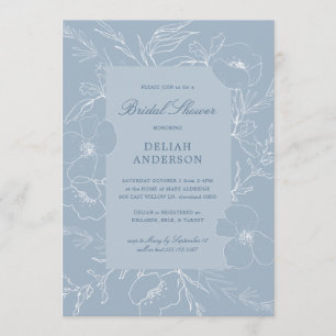 Handskizze Peony Dusty Blue Floral Brautparty Einladung