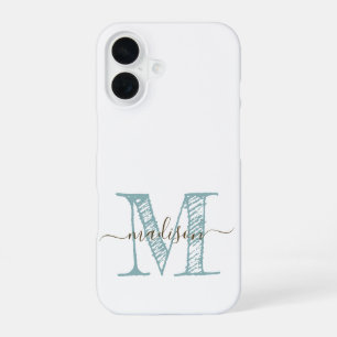 Handskizzen-Monogramm Blau Grün iPhone 16 Hülle