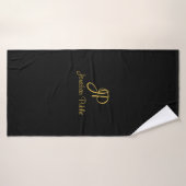 Handskript Initial Monogram Template Black Gold Badehandtuch (Badehandtuch)