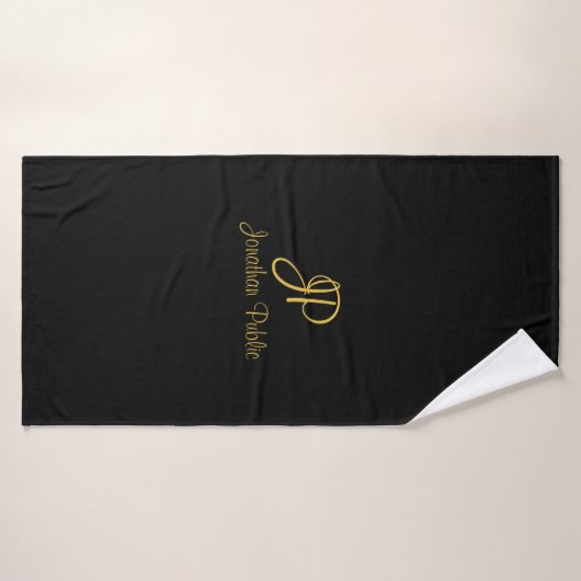 Handskript Initial Monogram Template Black Gold Badehandtuch (Badehandtuch)