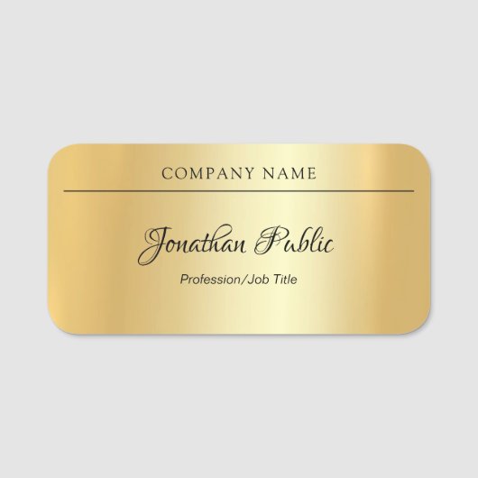 Handskript-Text-elegante Glamour-Goldschablone Namensschild (Vorderseite)