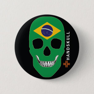 HANDSKULL Brasilien, glücklicher Schädel, Flagge B Button