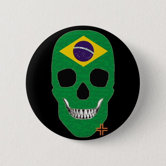 HANDSKULL Brasilien Runde Abzeichen schwarz B2 Button (Vorderseite)