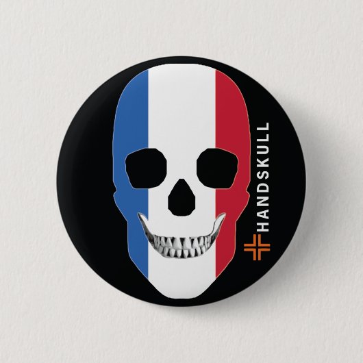 HANDSKULL Frankreich, glücklicher Schädel, Flagge  Button (Vorderseite)